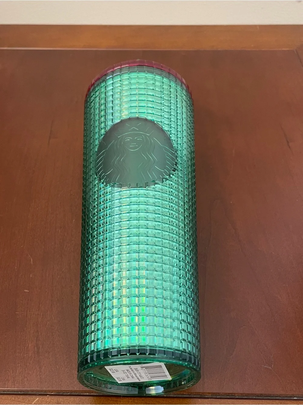 NEW STARBUCKS WATERMELON GREEN PINK GRID STUDDED COLD CUP Travel Tumbler 24 oz
